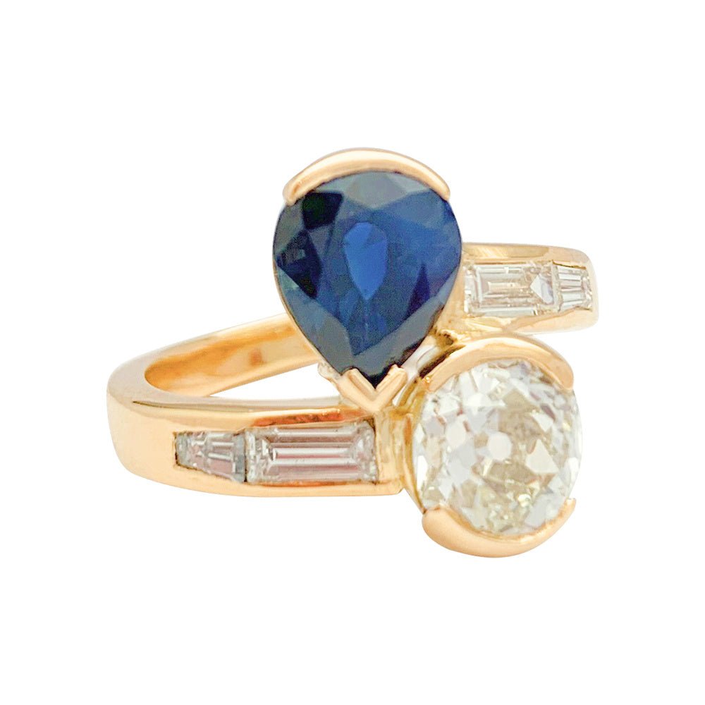 Bague "Toi & Moi" vintage, saphir et diamants - Castafiore