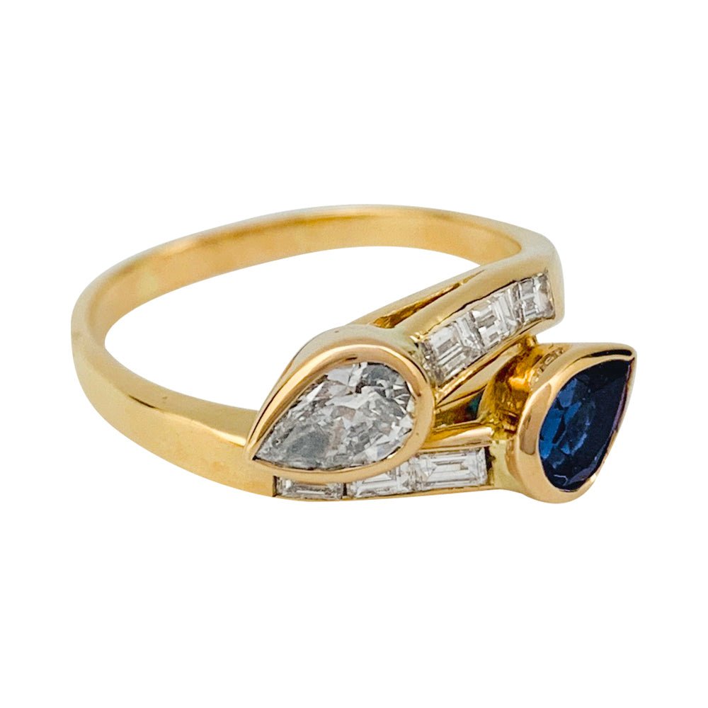 Bague "Toi & Moi" vintage, saphir et diamants - Castafiore