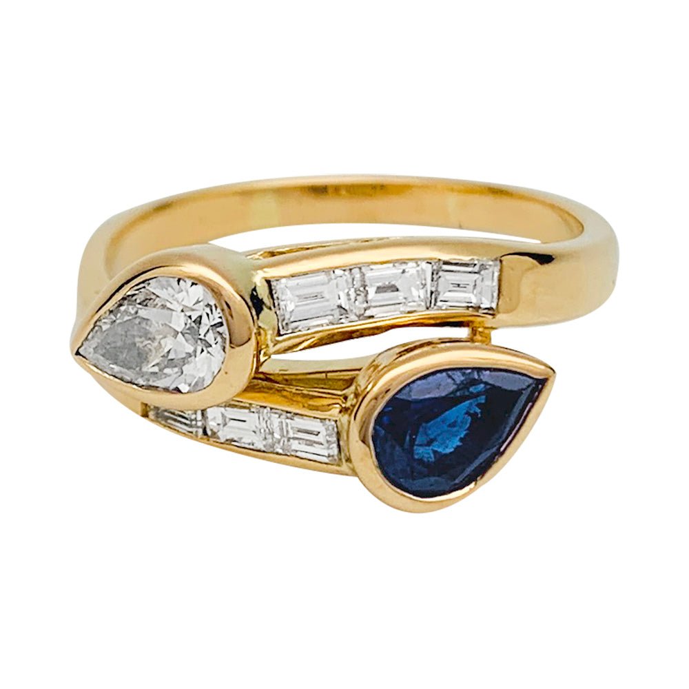 Bague "Toi & Moi" vintage, saphir et diamants - Castafiore