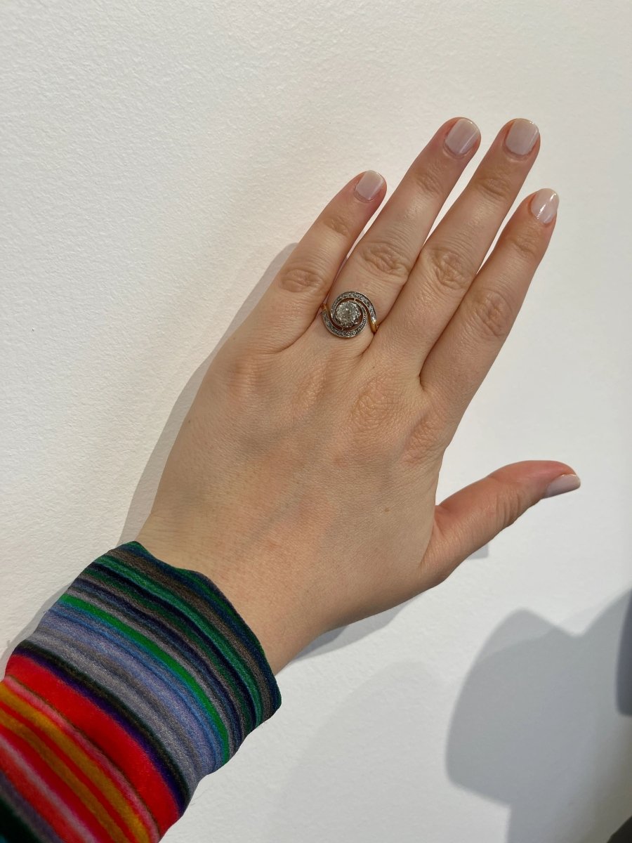 Bague tourbillon en or et diamant Old European Cut 0,9ct - Castafiore