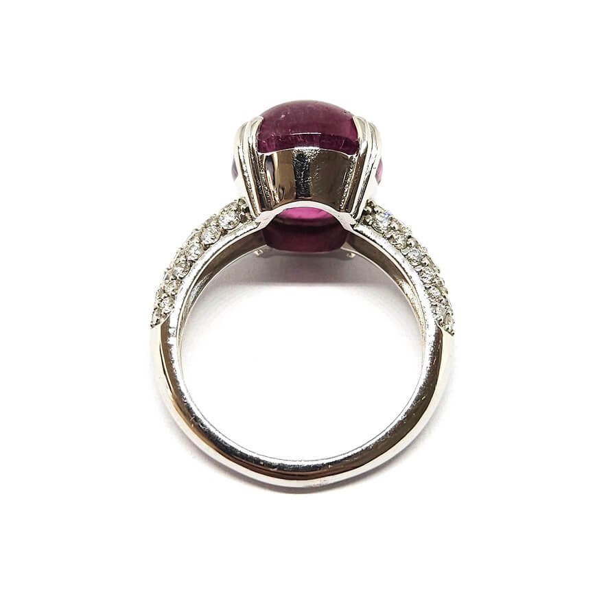 Bague tourmaline cabochon diamants or blanc 18 carats - Castafiore