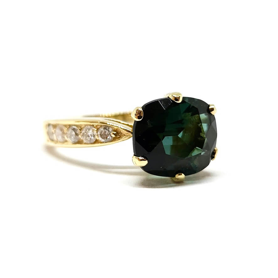 Bague tourmaline verte diamants or jaune 18 carats - Castafiore