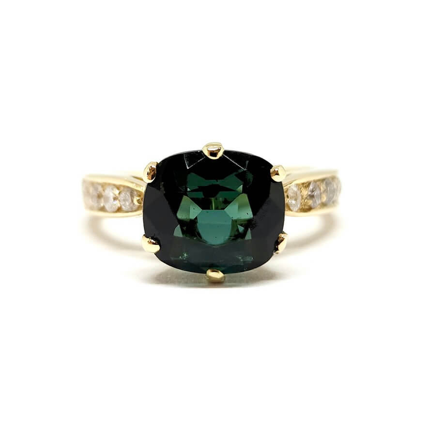 Bague tourmaline verte diamants or jaune 18 carats - Castafiore