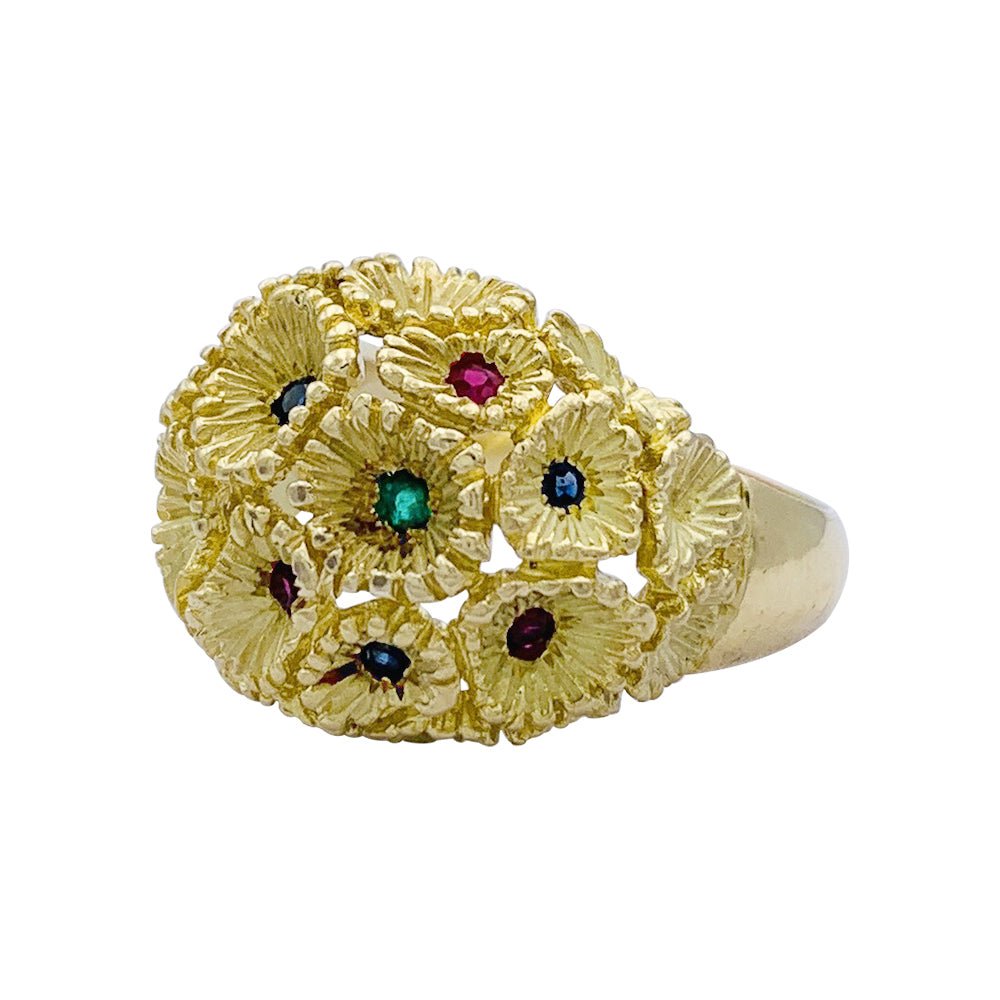 Bague vintage, "Bouquet", or jaune, pierres de couleurs - Castafiore