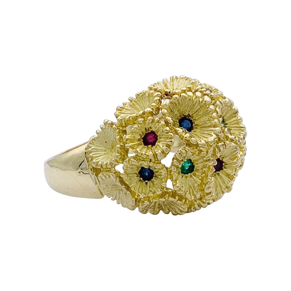 Bague vintage, "Bouquet", or jaune, pierres de couleurs - Castafiore