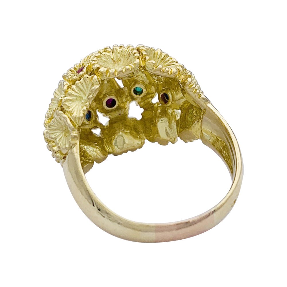 Bague vintage, "Bouquet", or jaune, pierres de couleurs - Castafiore