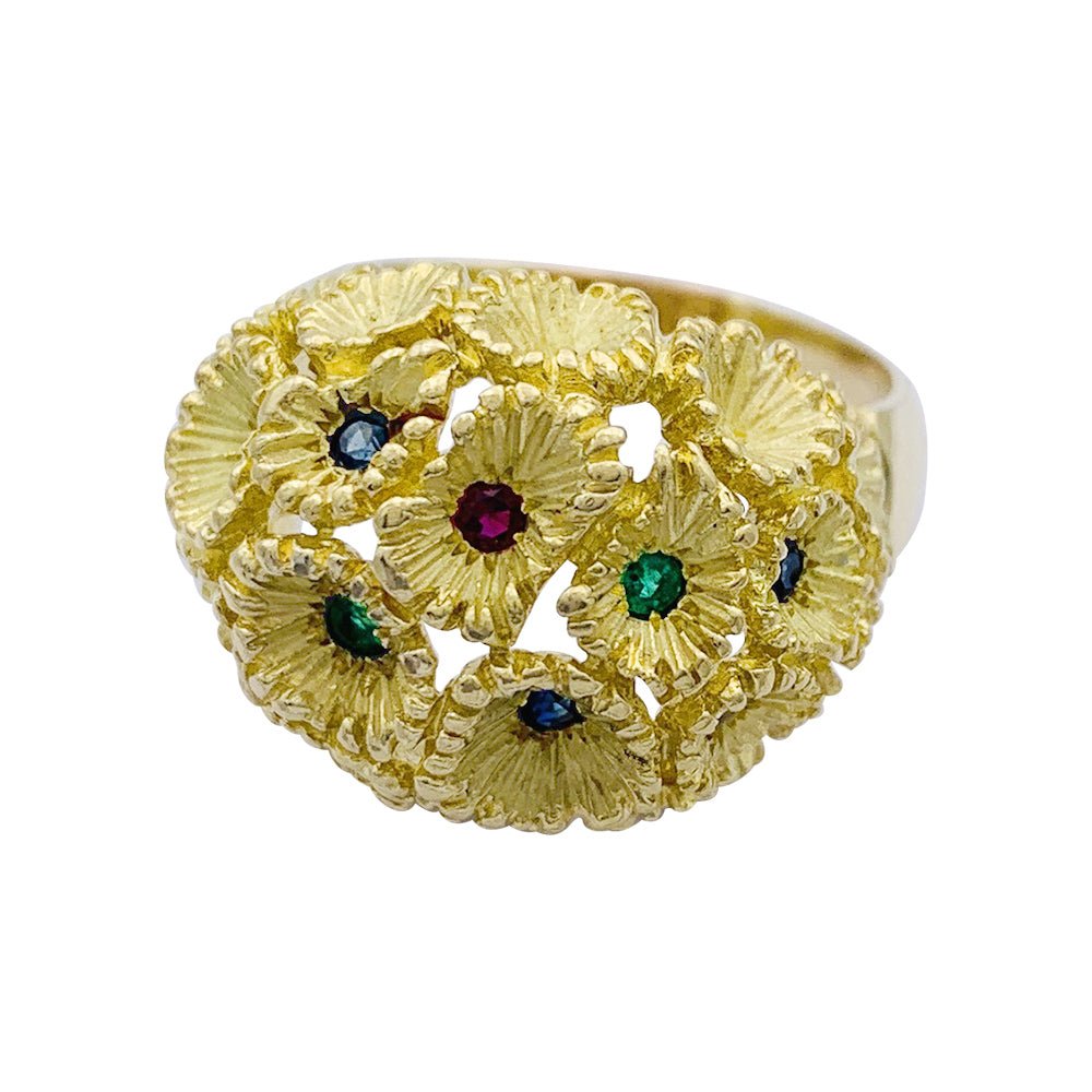 Bague vintage, "Bouquet", or jaune, pierres de couleurs - Castafiore