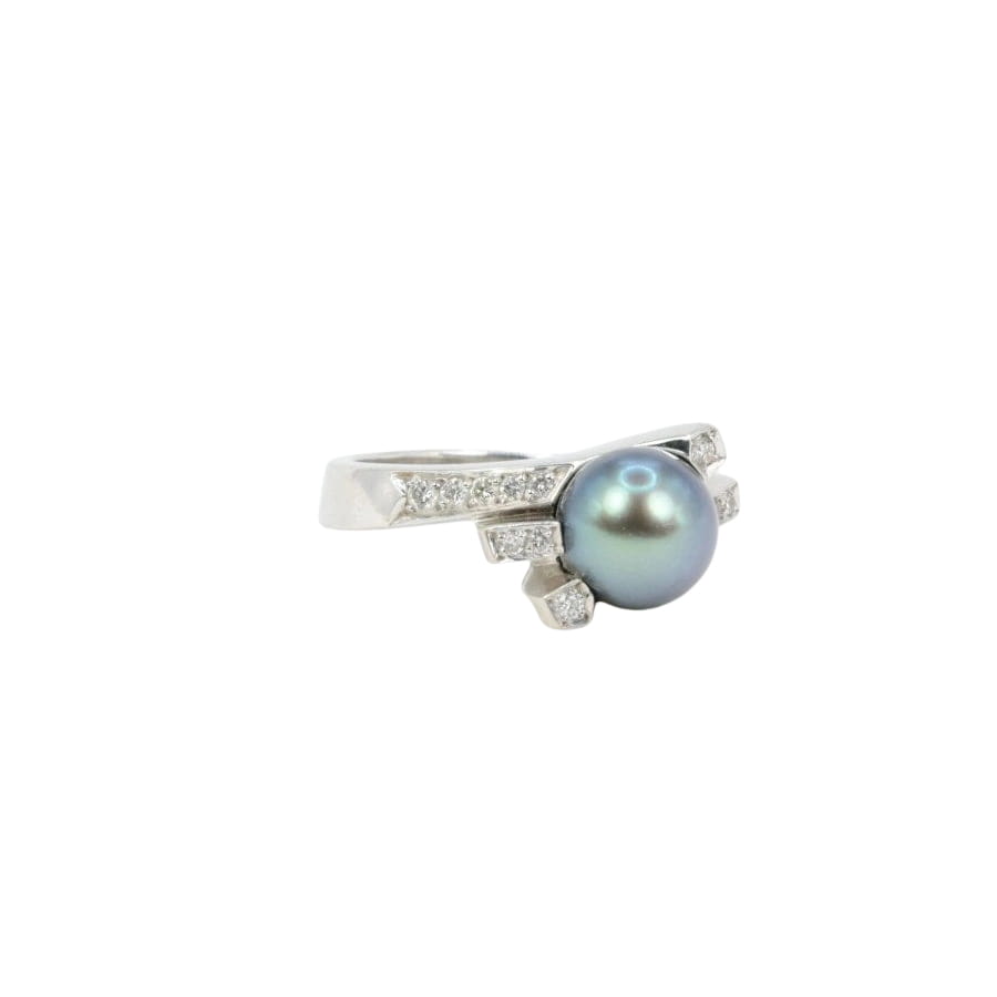 Bague vintage en or blanc, diamants et perle de Tahiti - Castafiore