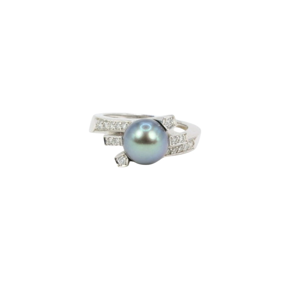 Bague vintage en or blanc, diamants et perle de Tahiti - Castafiore