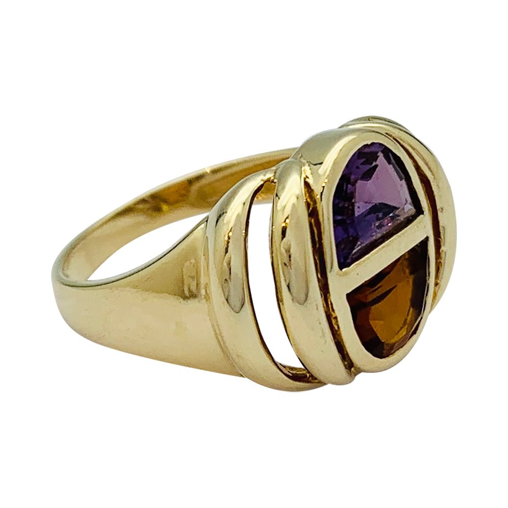 Bague vintage or jaune, citrine, améthyste - Castafiore