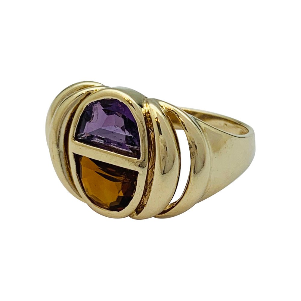 Bague vintage or jaune, citrine, améthyste - Castafiore