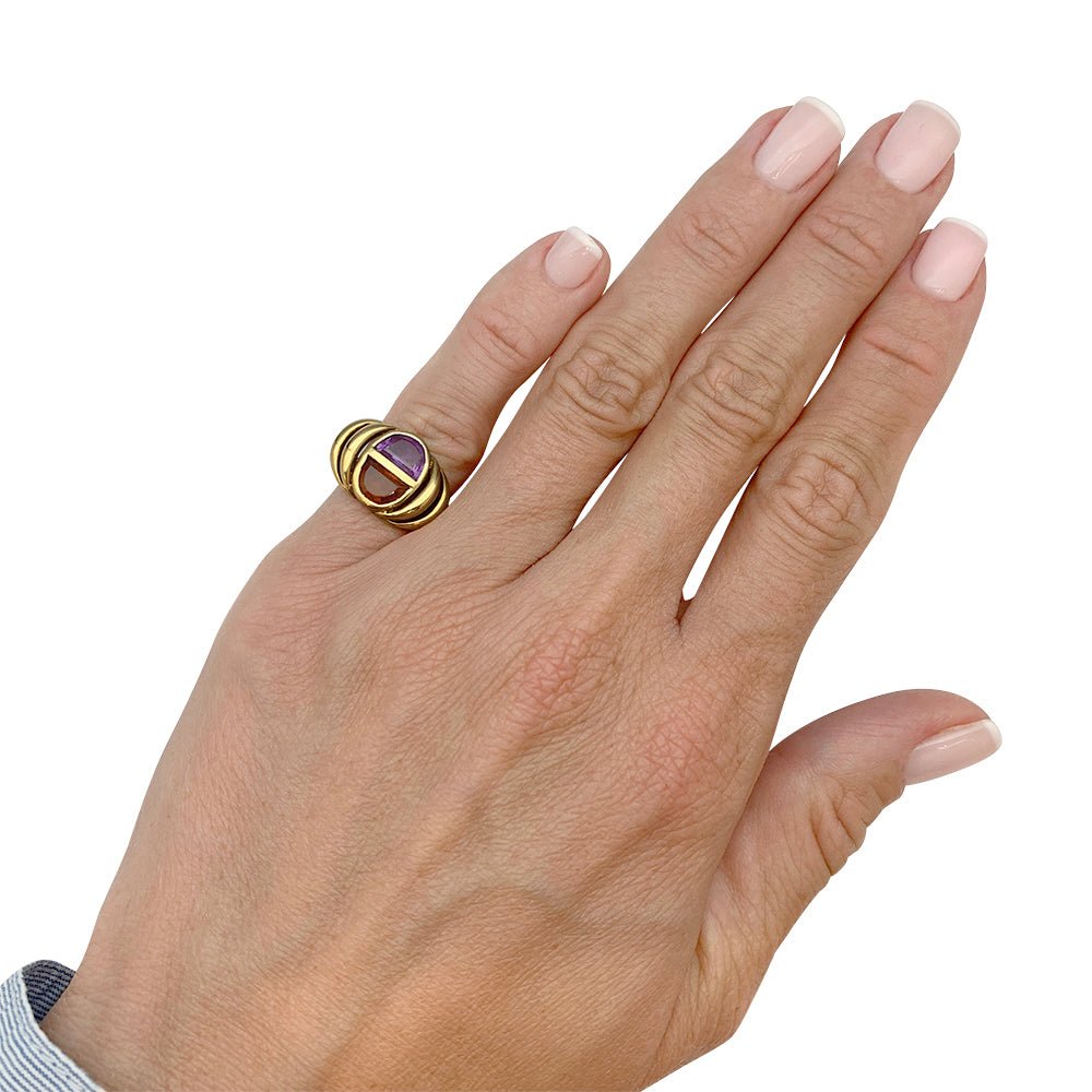 Bague vintage or jaune, citrine, améthyste - Castafiore