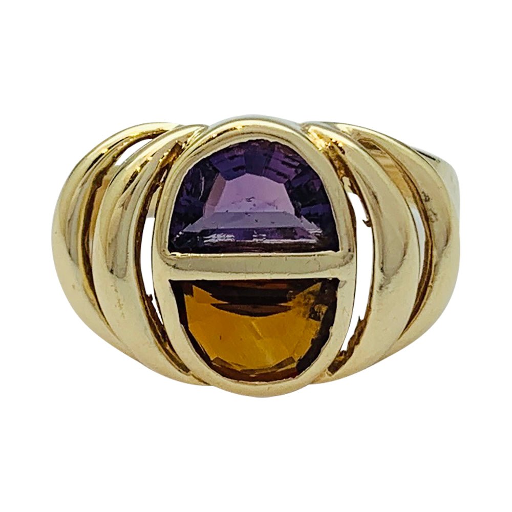Bague vintage or jaune, citrine, améthyste - Castafiore