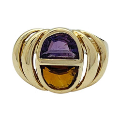 Bague vintage or jaune, citrine, améthyste - Castafiore