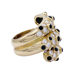 Bague vintage or jaune, diamants et onyx. - Castafiore