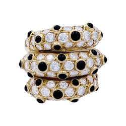 Bague vintage or jaune, diamants et onyx. - Castafiore