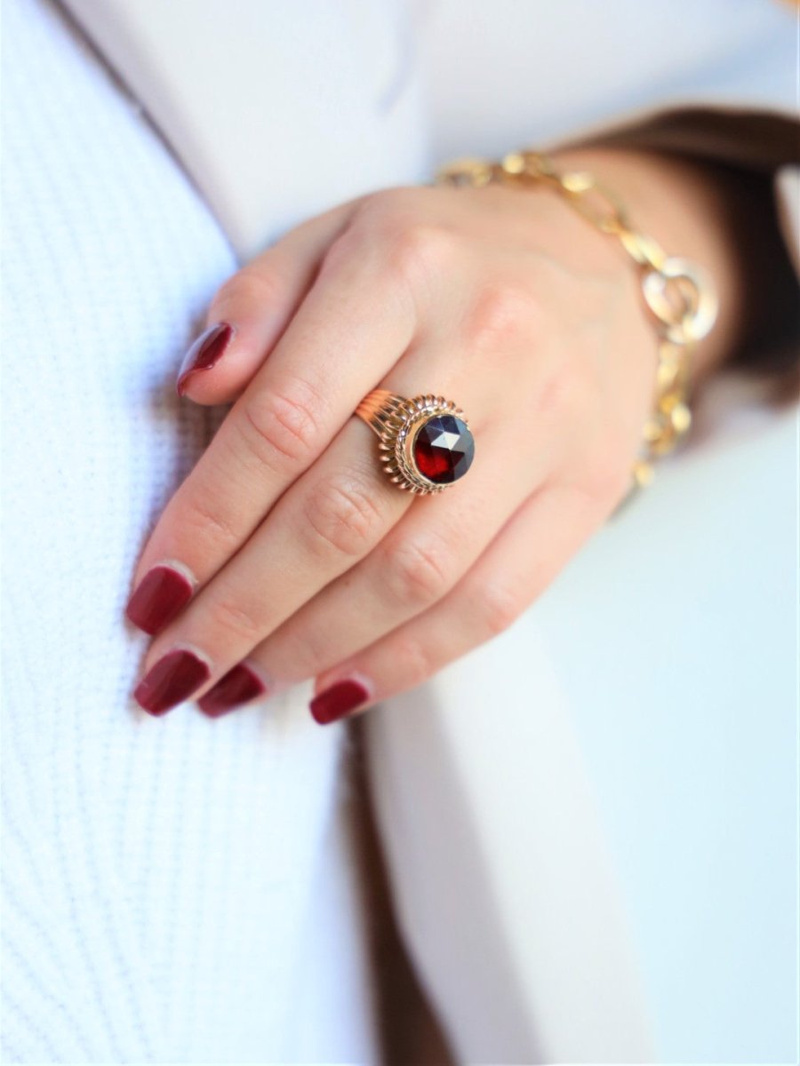 Bague Vintage Or jaune Grenat - Castafiore