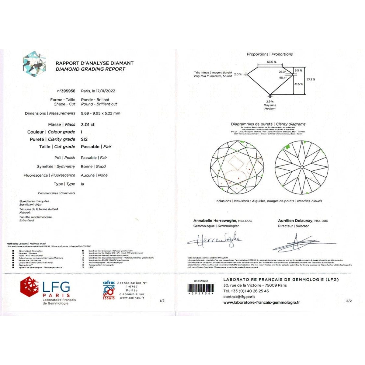 Bague vintage or jaune, platine et diamant 3,01 ct - Castafiore