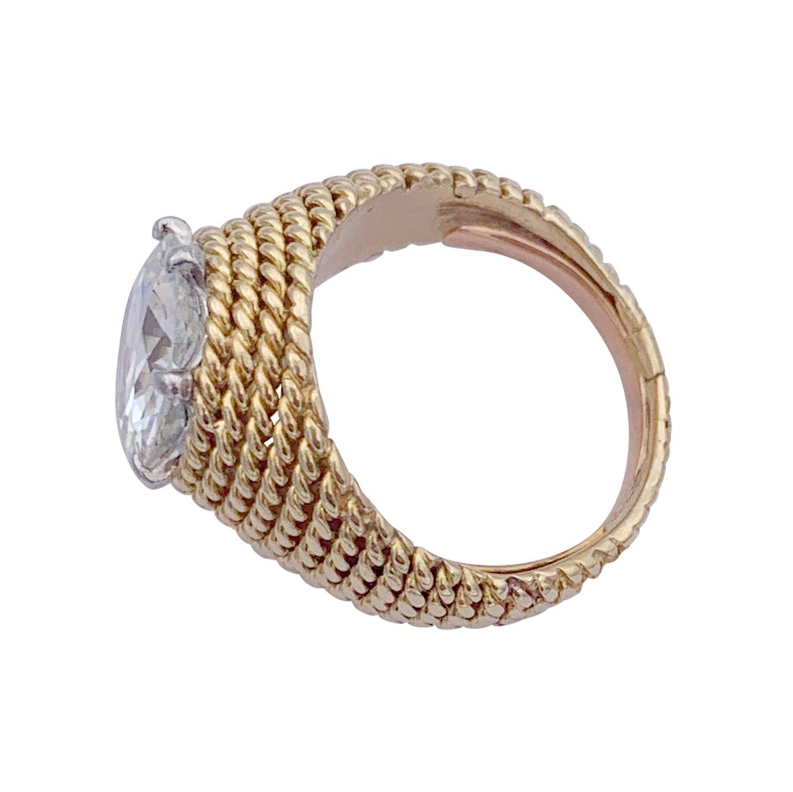 Bague vintage or jaune, platine et diamant 3,01 ct - Castafiore