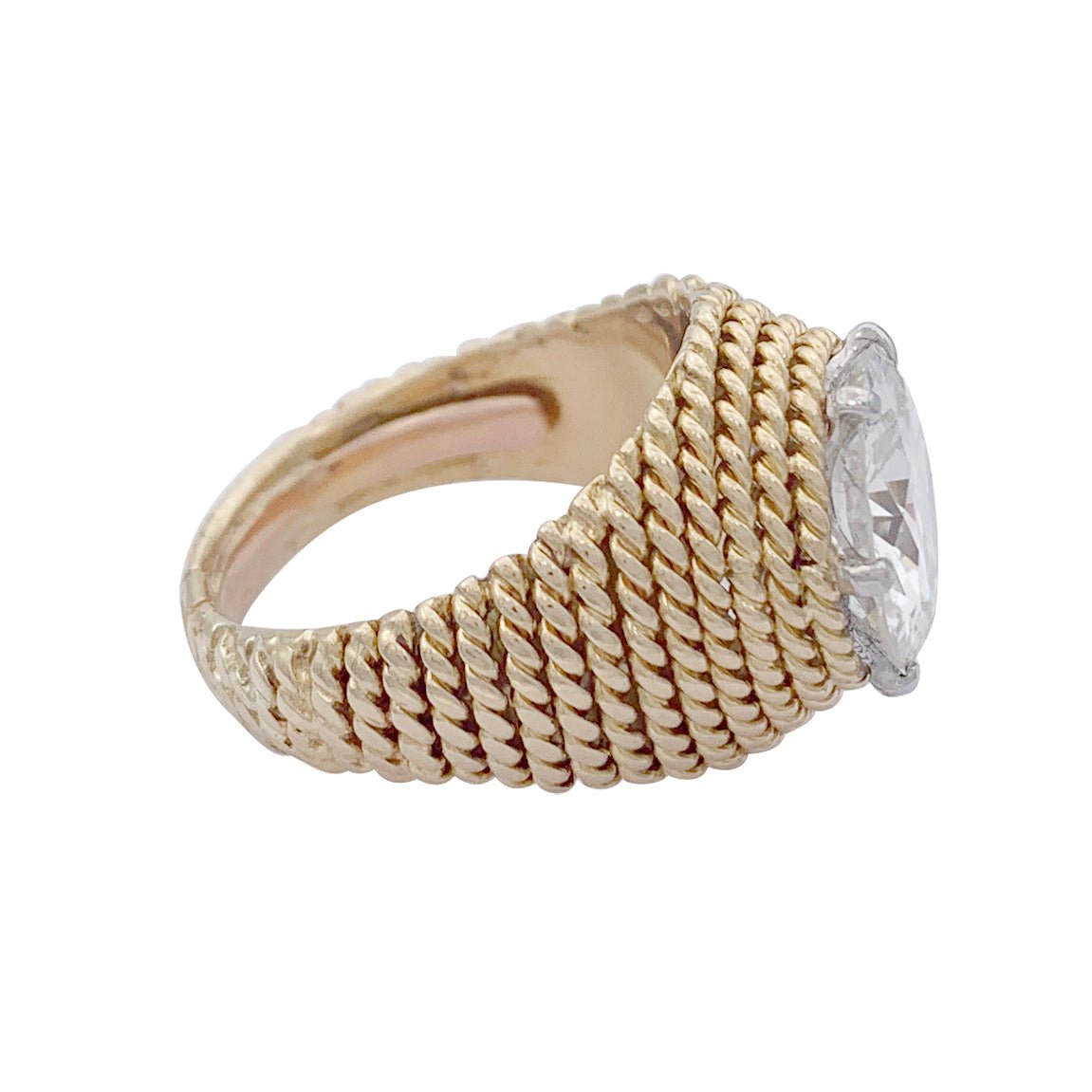 Bague vintage or jaune, platine et diamant 3,01 ct - Castafiore