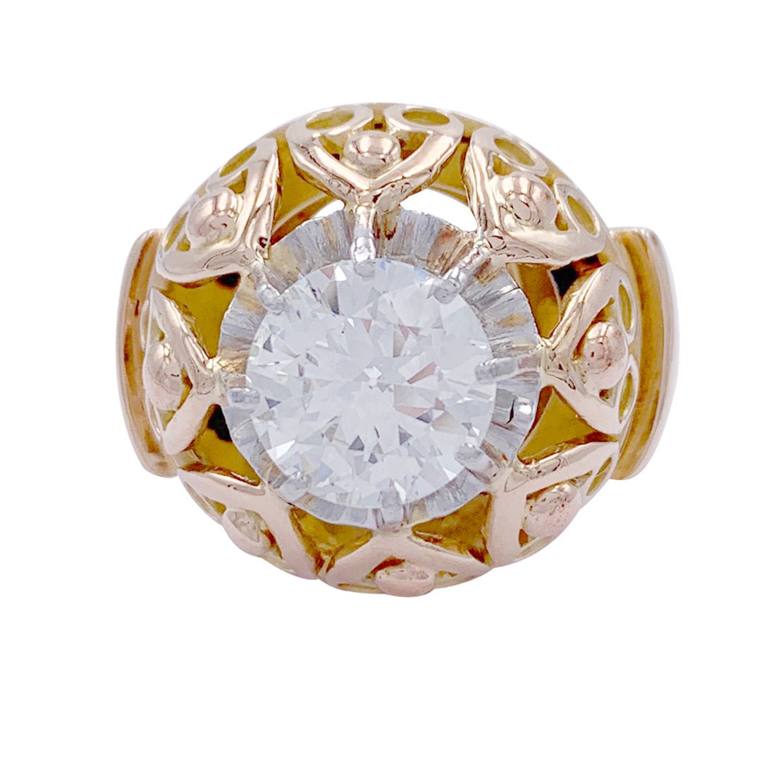 Bague vintage or rose, diamant - Castafiore