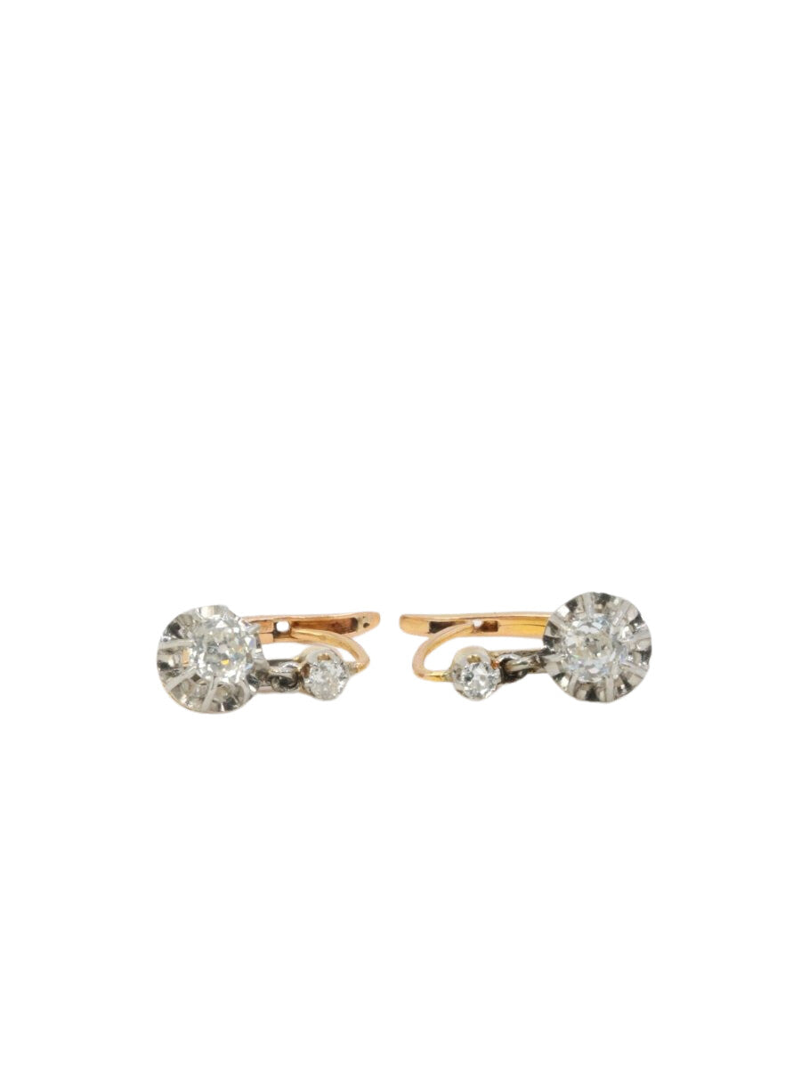 Boucle d’oreilles dormeuses anciennes en or, argent et diamants taille ancienne - Castafiore