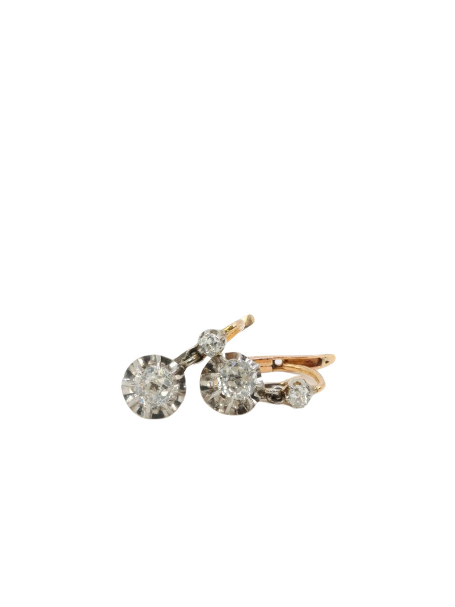 Boucle d’oreilles dormeuses anciennes en or, argent et diamants taille ancienne - Castafiore