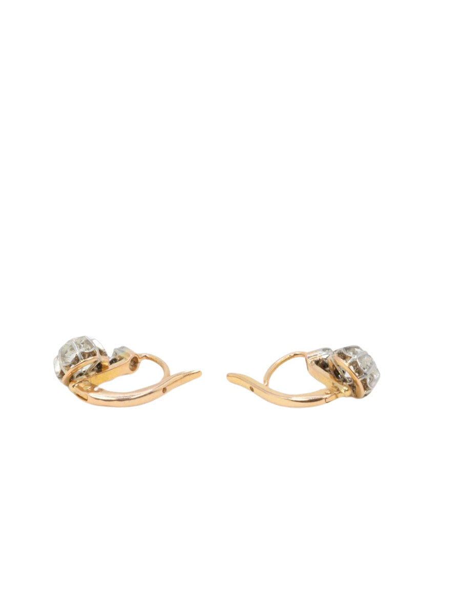 Boucle d’oreilles dormeuses anciennes en or, argent et diamants taille ancienne - Castafiore