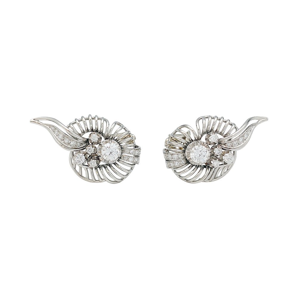 Boucle d'oreilles volutes en platine, or blanc et diamants - Castafiore