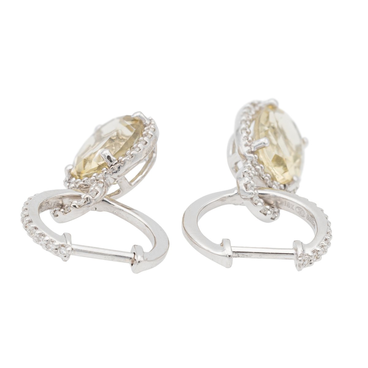 Boucles de boucles d'oreilles pendantes en or blanc, citrine et diamants - Castafiore