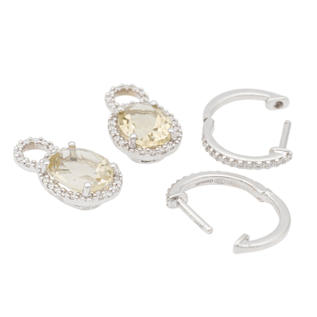 Boucles de boucles d'oreilles pendantes en or blanc, citrine et diamants - Castafiore