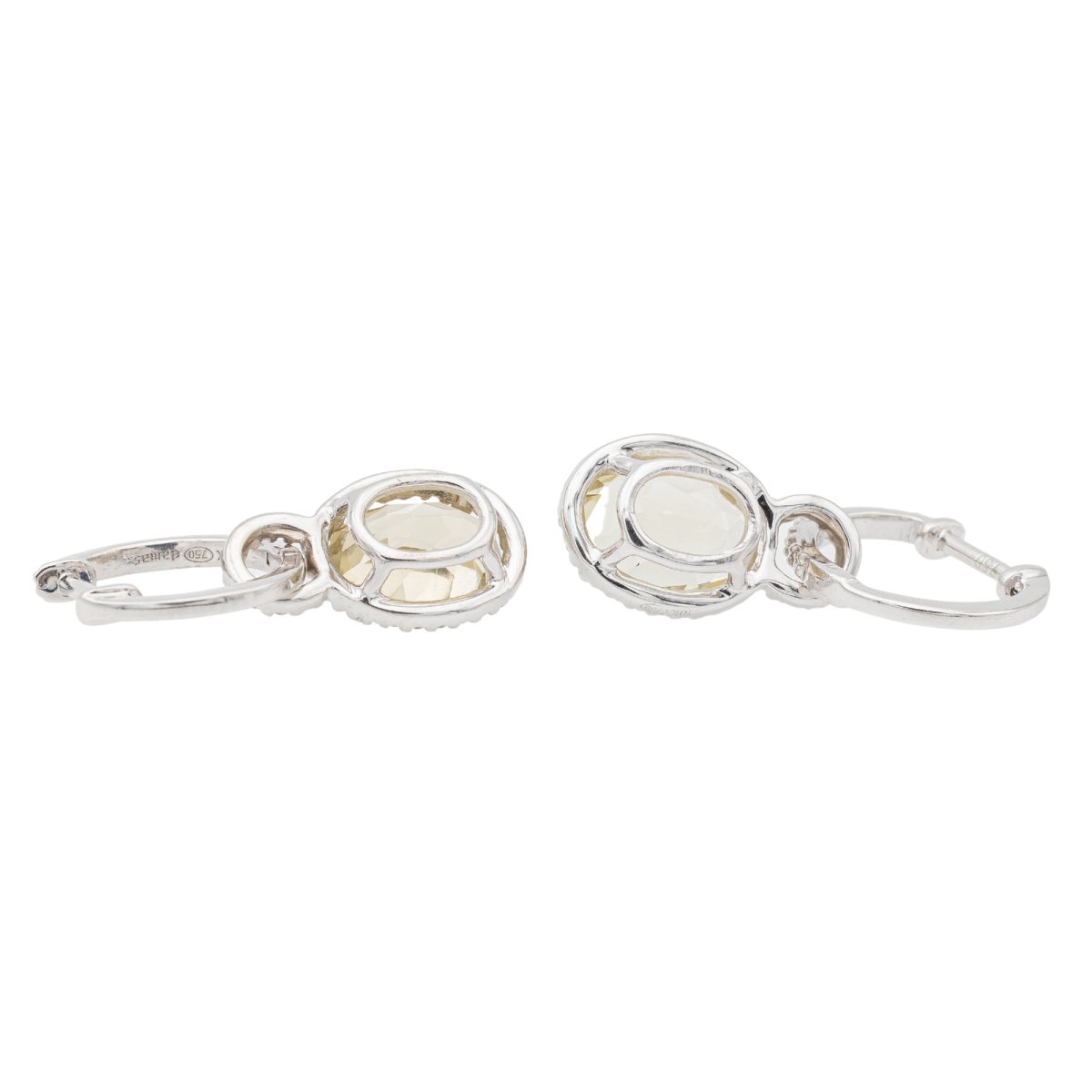 Boucles de boucles d'oreilles pendantes en or blanc, citrine et diamants - Castafiore