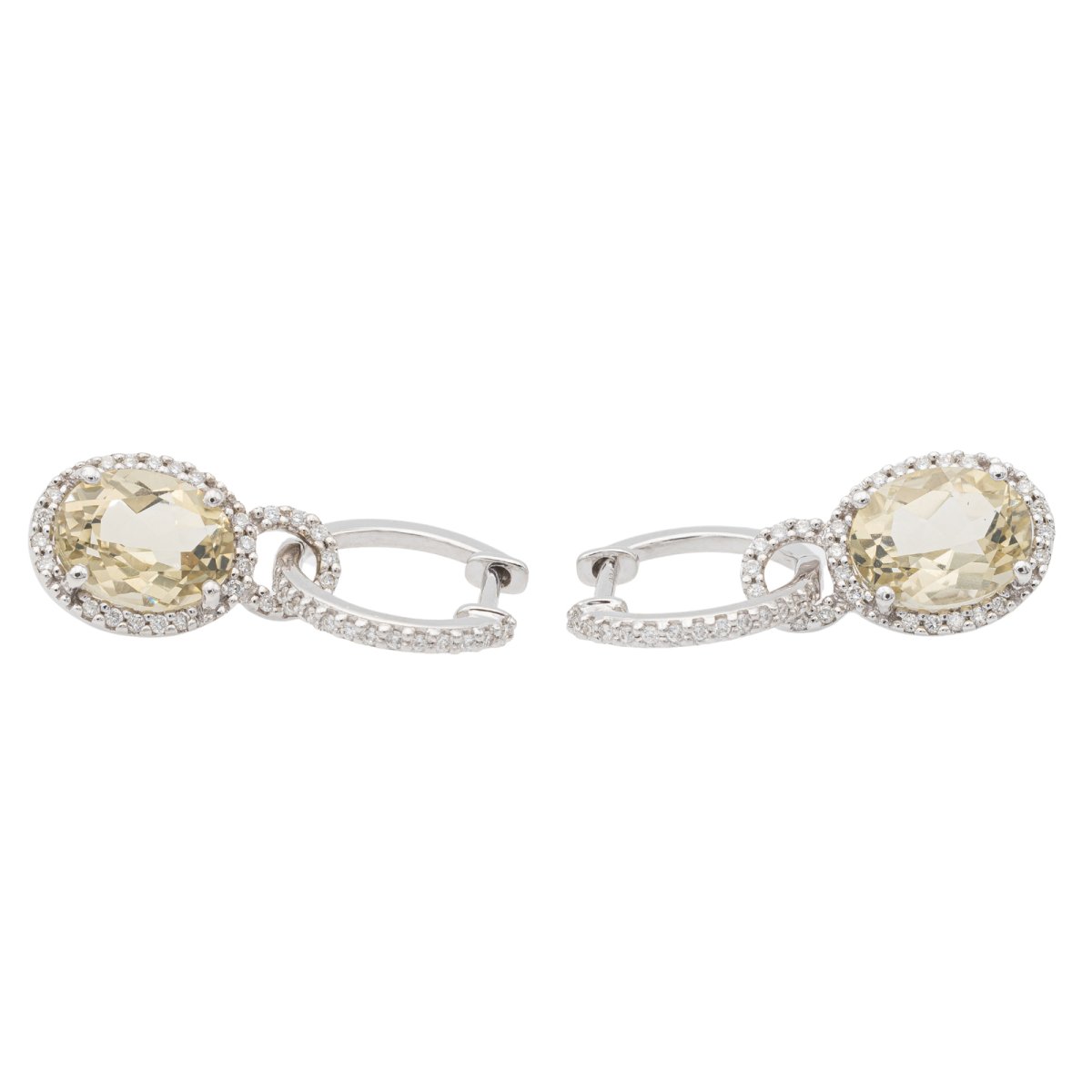 Boucles de boucles d'oreilles pendantes en or blanc, citrine et diamants - Castafiore