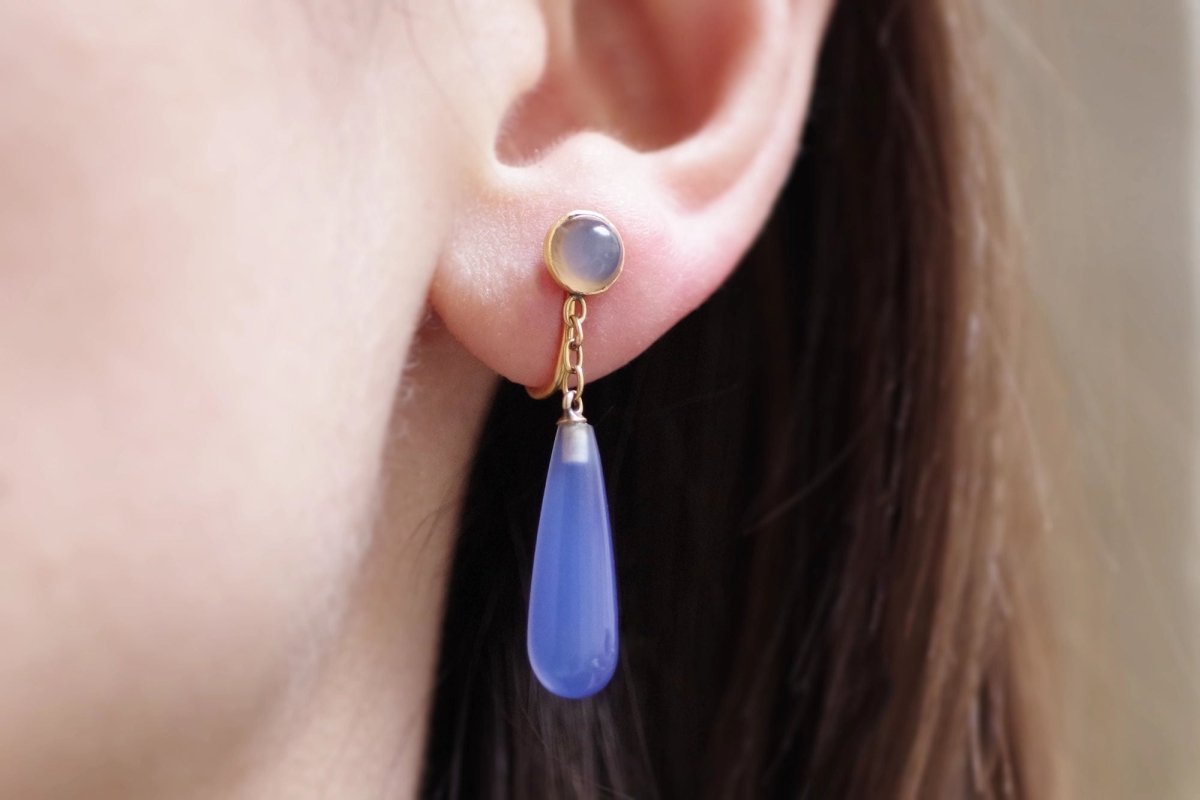 Boucles d’oreille calcédoine bleue - Castafiore