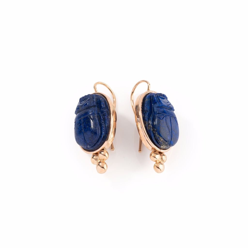 Boucles d'oreille Egyptomania en lapis lazuli et or rose - Castafiore