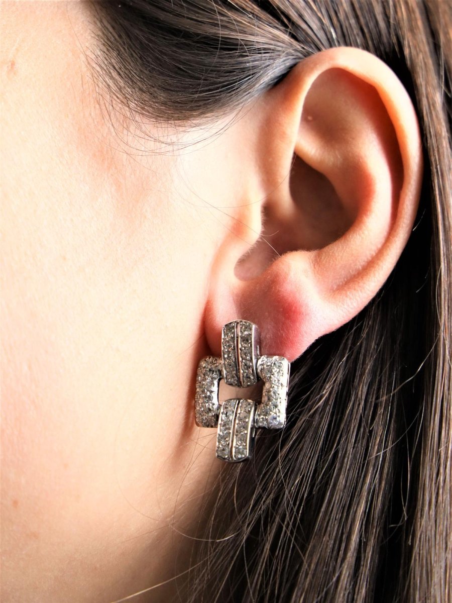 Boucles d'oreilles Alpa art déco en platine, or blanc et diamants - Castafiore