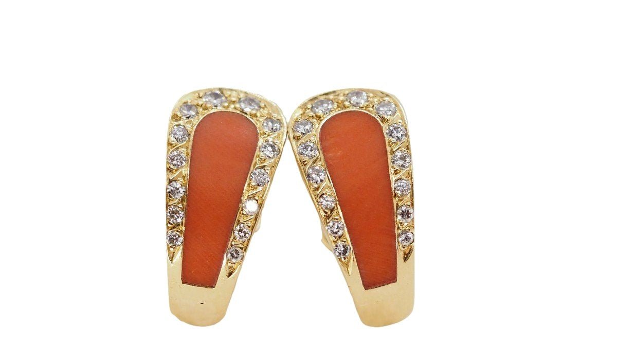 Boucles d'oreilles Alpa en or jaune, corail et diamants - Castafiore