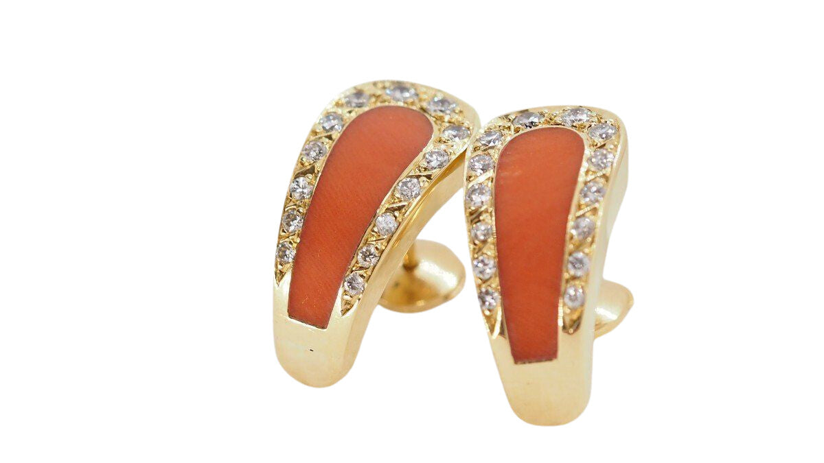 Boucles d'oreilles Alpa en or jaune, corail et diamants - Castafiore