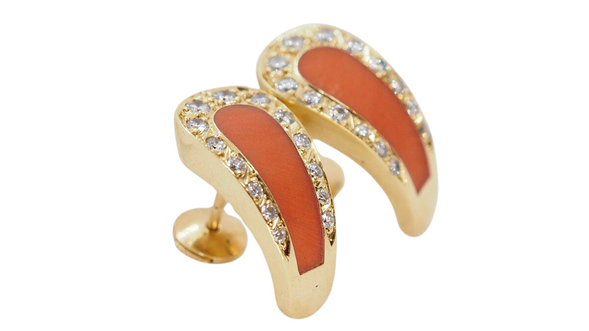 Boucles d'oreilles Alpa en or jaune, corail et diamants - Castafiore