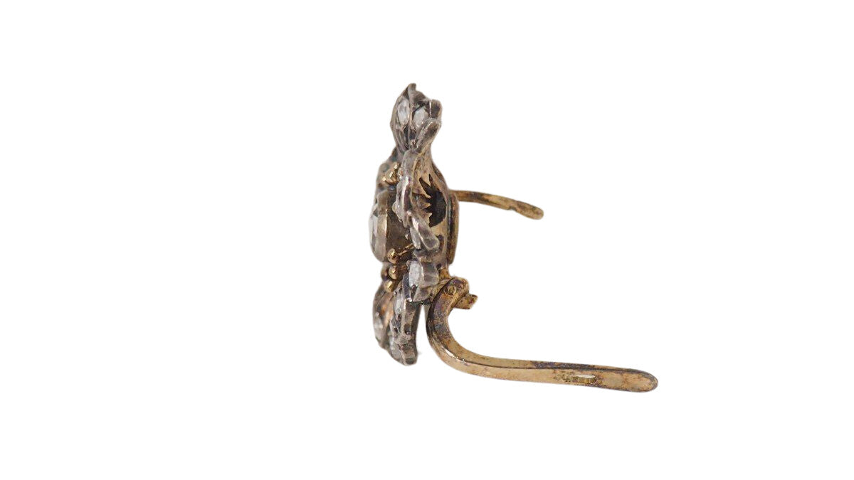 Boucles d'Oreilles Anciennes En Or Jaune Et Argent Ornées De Diamants - Castafiore