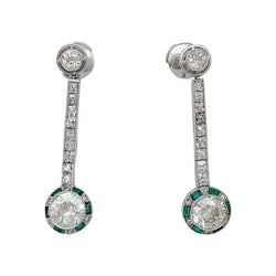 Boucles d'oreilles Art Déco en platine, or, diamants et émeraudes - Castafiore