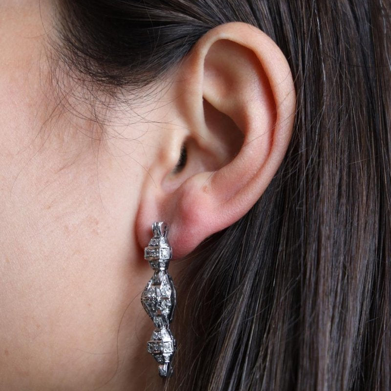 Boucles d'oreilles Art déco Or blanc Diamant - Castafiore