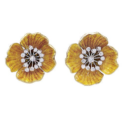 Boucles d'oreilles Boucheron, "Eglantine",or et platine, émail et diamants - Castafiore