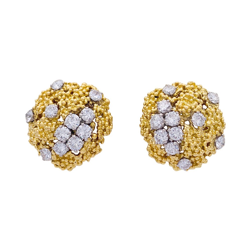 Boucles d'oreilles BOUCHERON en or jaune, platine et diamants. - Castafiore