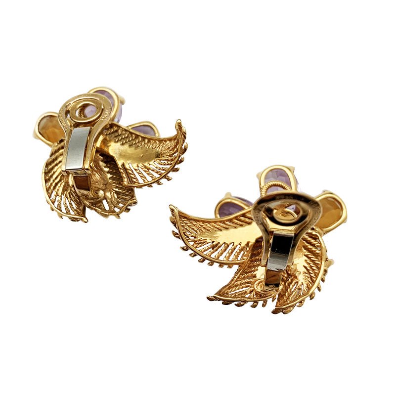 Boucles d'oreilles BOUCHERON "Fleur" or jaune et platine, pierres de couleur - Castafiore
