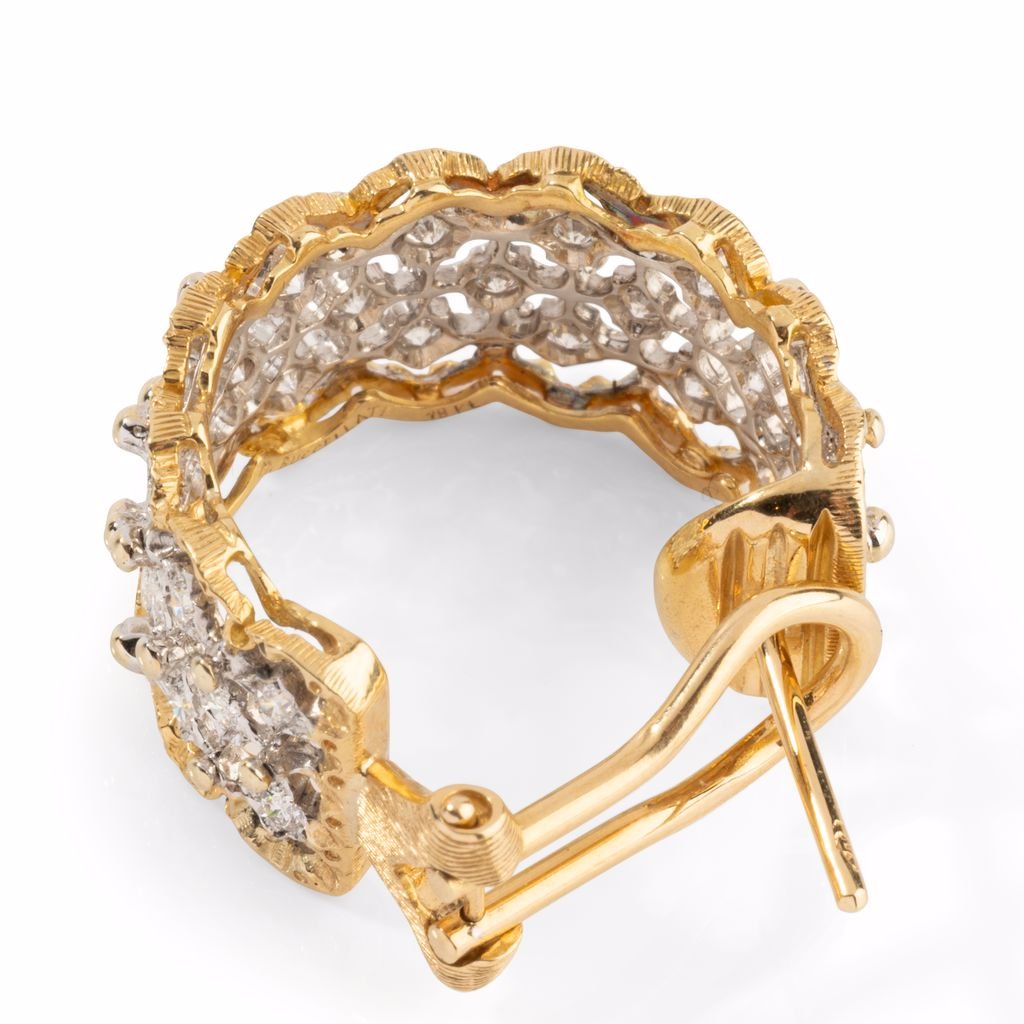 Boucles d'oreilles BUCCELLATI "collection Trina rombi GM" en or jaune et or gris serties de diamants - Castafiore