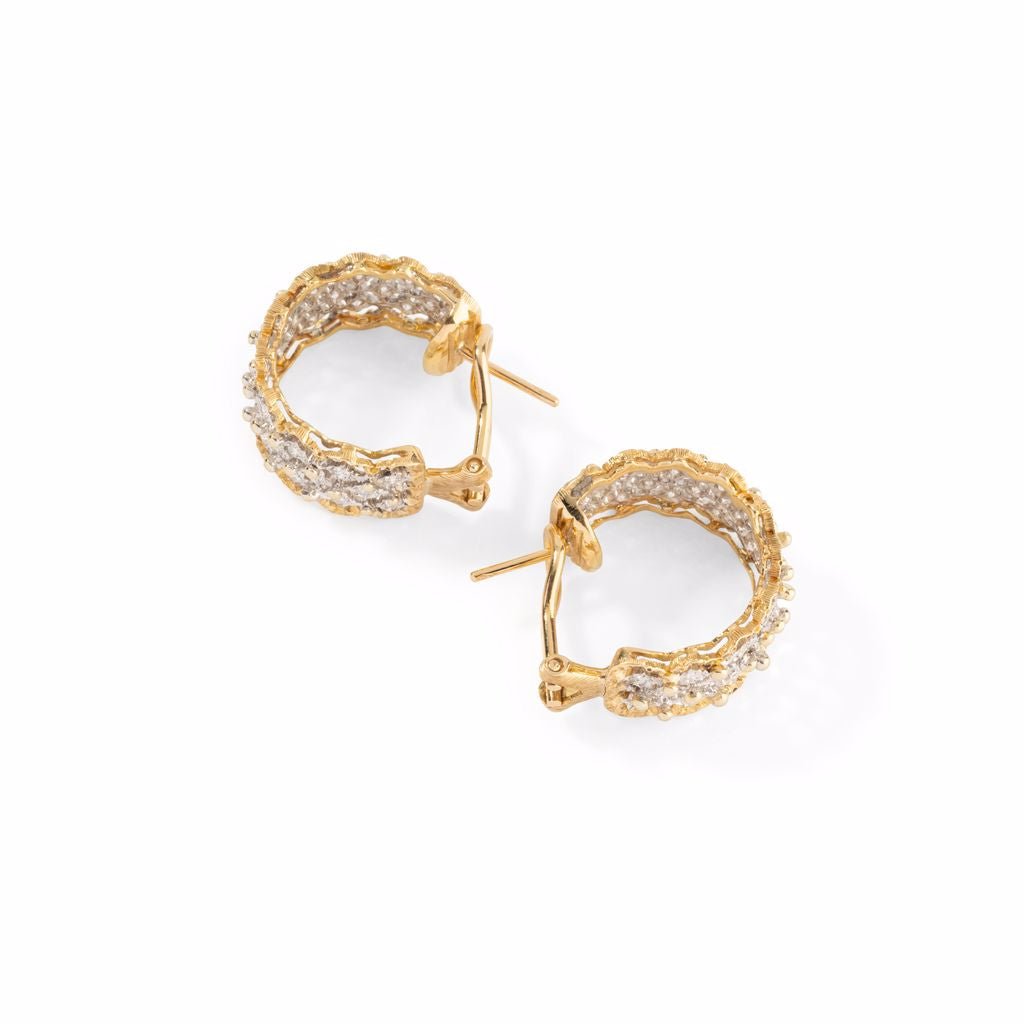 Boucles d'oreilles BUCCELLATI "collection Trina rombi GM" en or jaune et or gris serties de diamants - Castafiore