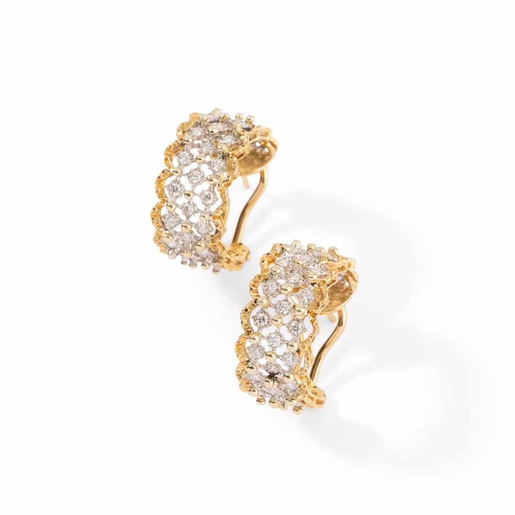 Boucles d'oreilles BUCCELLATI "collection Trina rombi GM" en or jaune et or gris serties de diamants - Castafiore