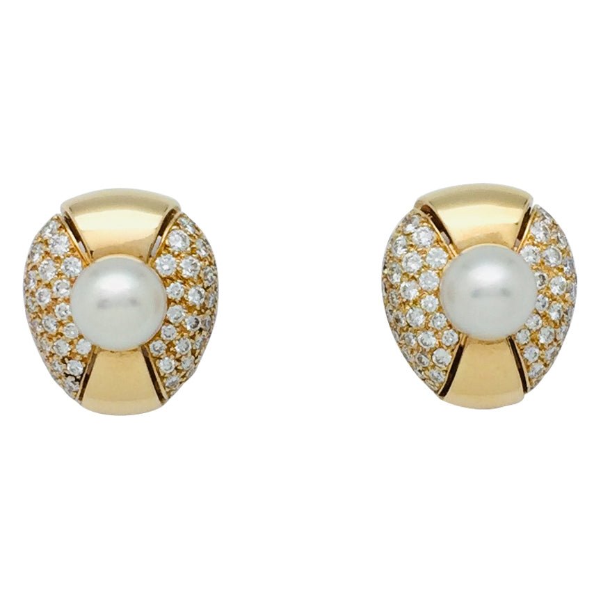 Boucles d'oreilles CARTIER, en or jaune, perles et diamants - Castafiore