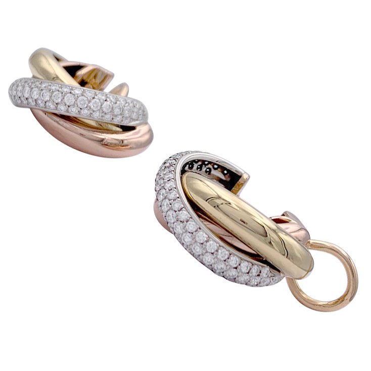 Boucles d'oreilles Cartier, "Trinity", 3 ors, diamants. - Castafiore